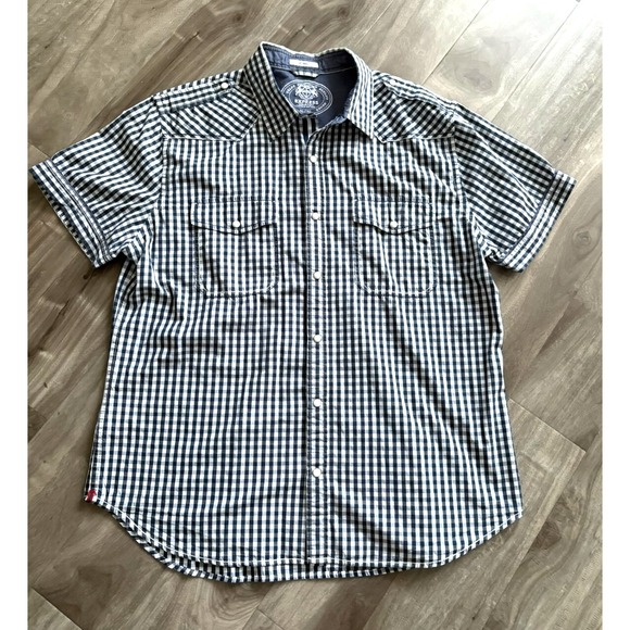 Express Mens Blue Check Short Sleeve Casual Western Snap-Button Shirt X-Large - Picture 1 of 14